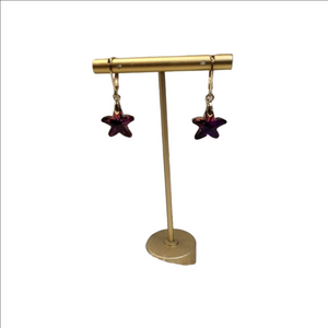 𝅺Pink crystal celestial star design gold drop earrings